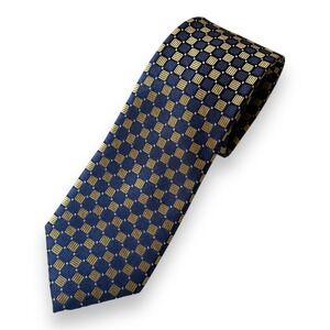 Jos. A. Bank Traveler Men's Silk Tie Navy Blue Gold Geometric Stain Resistant